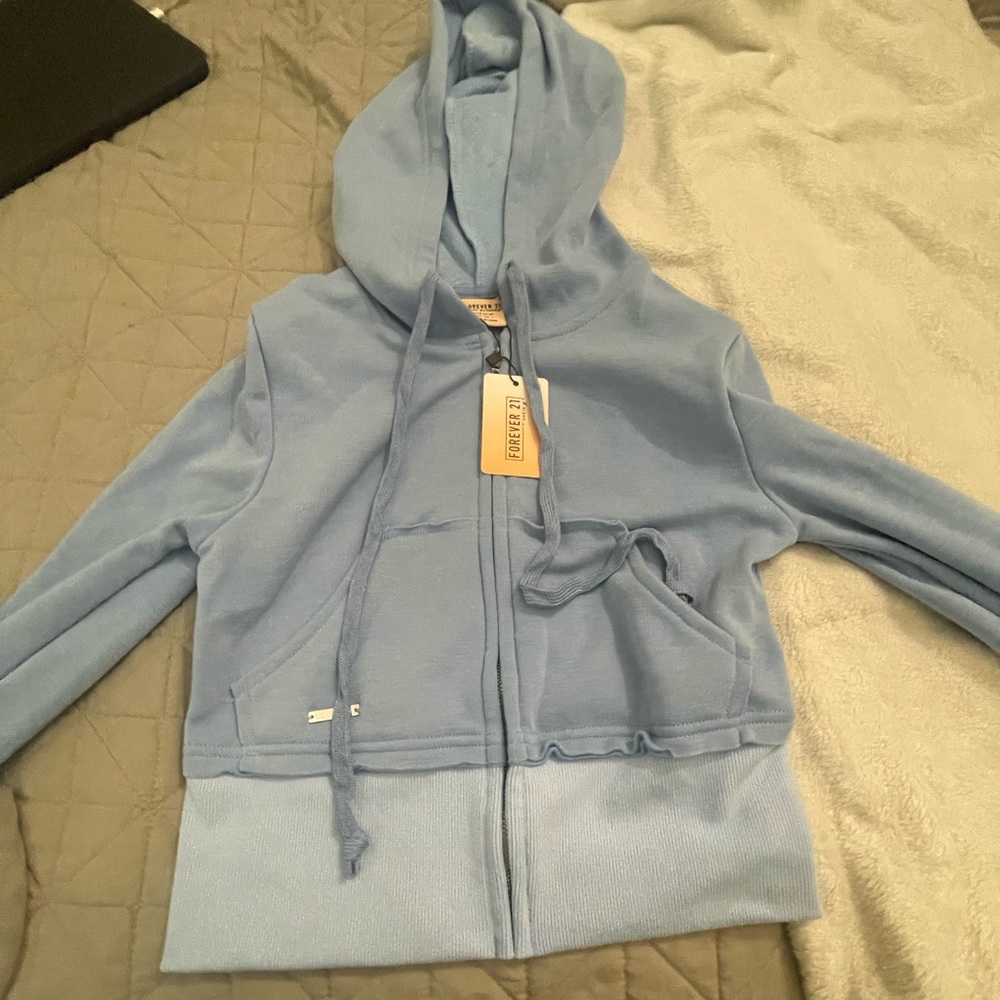 BRAND NEW FOREVER 21 Light Blue Zip-Up Hoodie